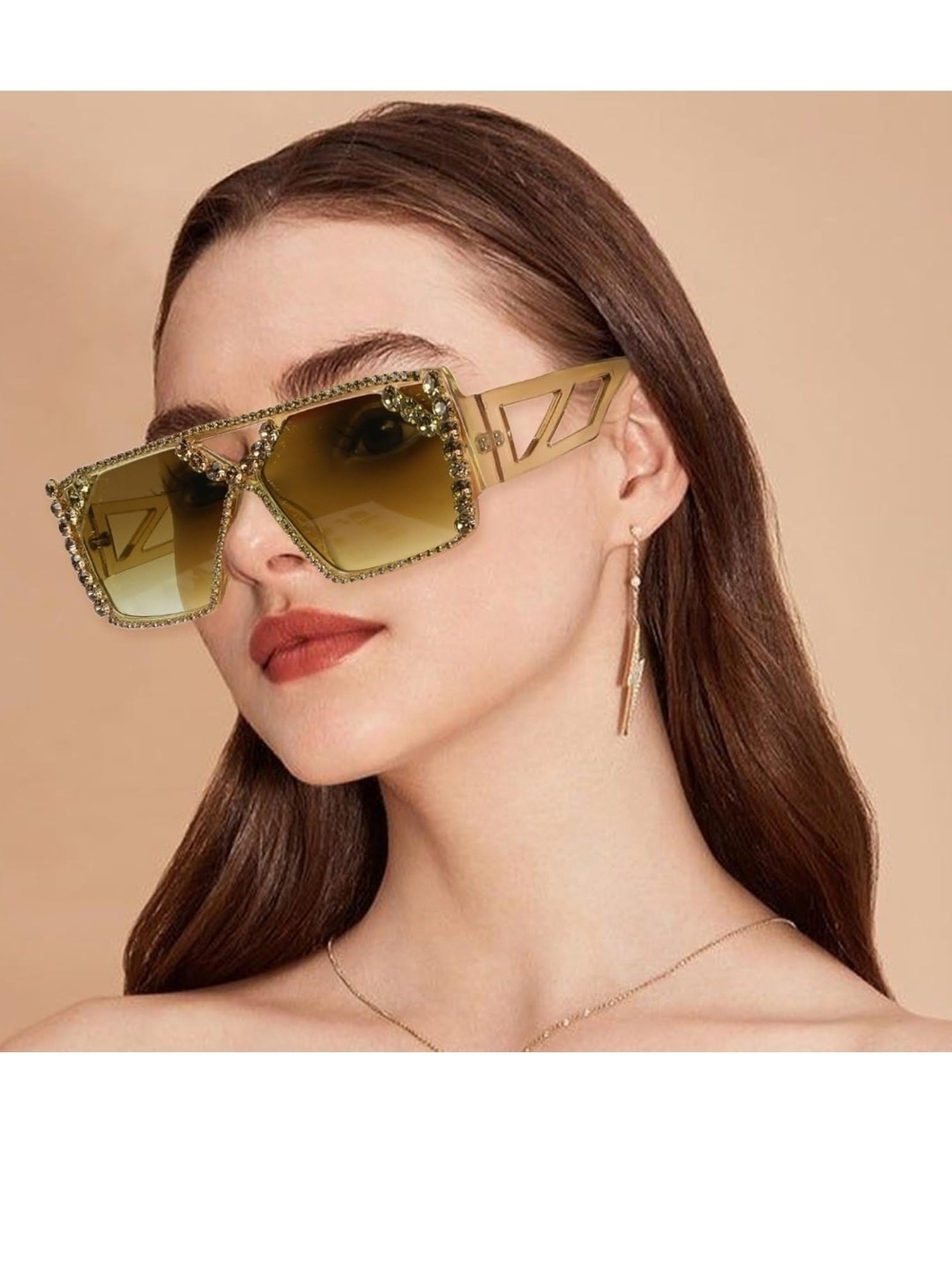 Gold Crystal-Trim Oversized Women's Sunglasses